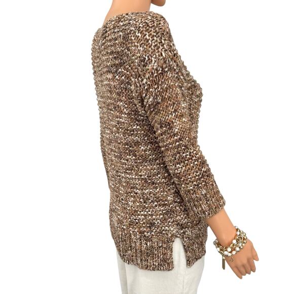 Chicos Autumn Chunky Marled Knit Sweater Size S Brown Textured Neutral Fall Cozy - Picture 5 of 11